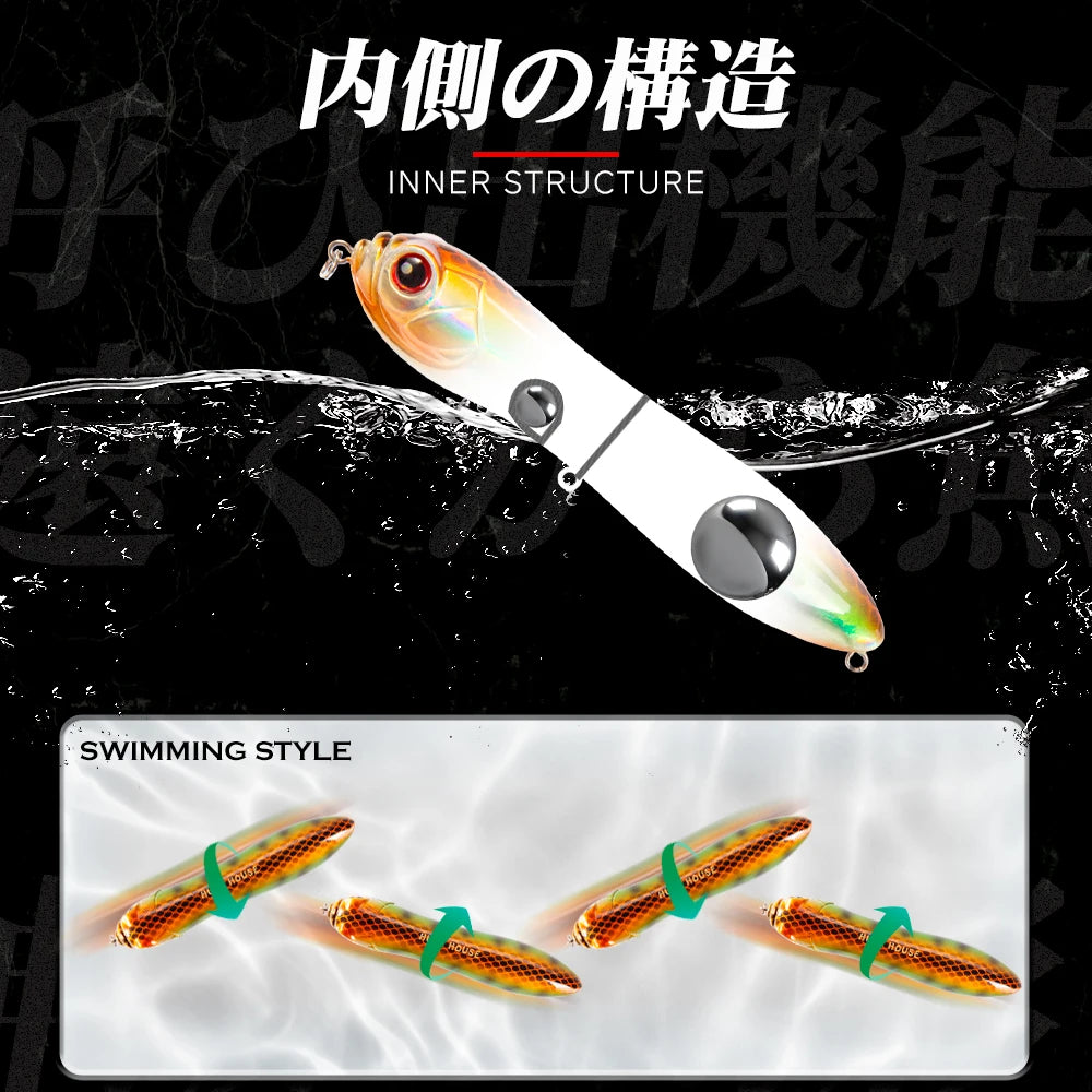 Hunthouse Fishing Lure Noisy Pencil With Ball Rattle Stickbait 110/130mm Topwater Snake Head Bait For Fishing Bass Zander Pescar